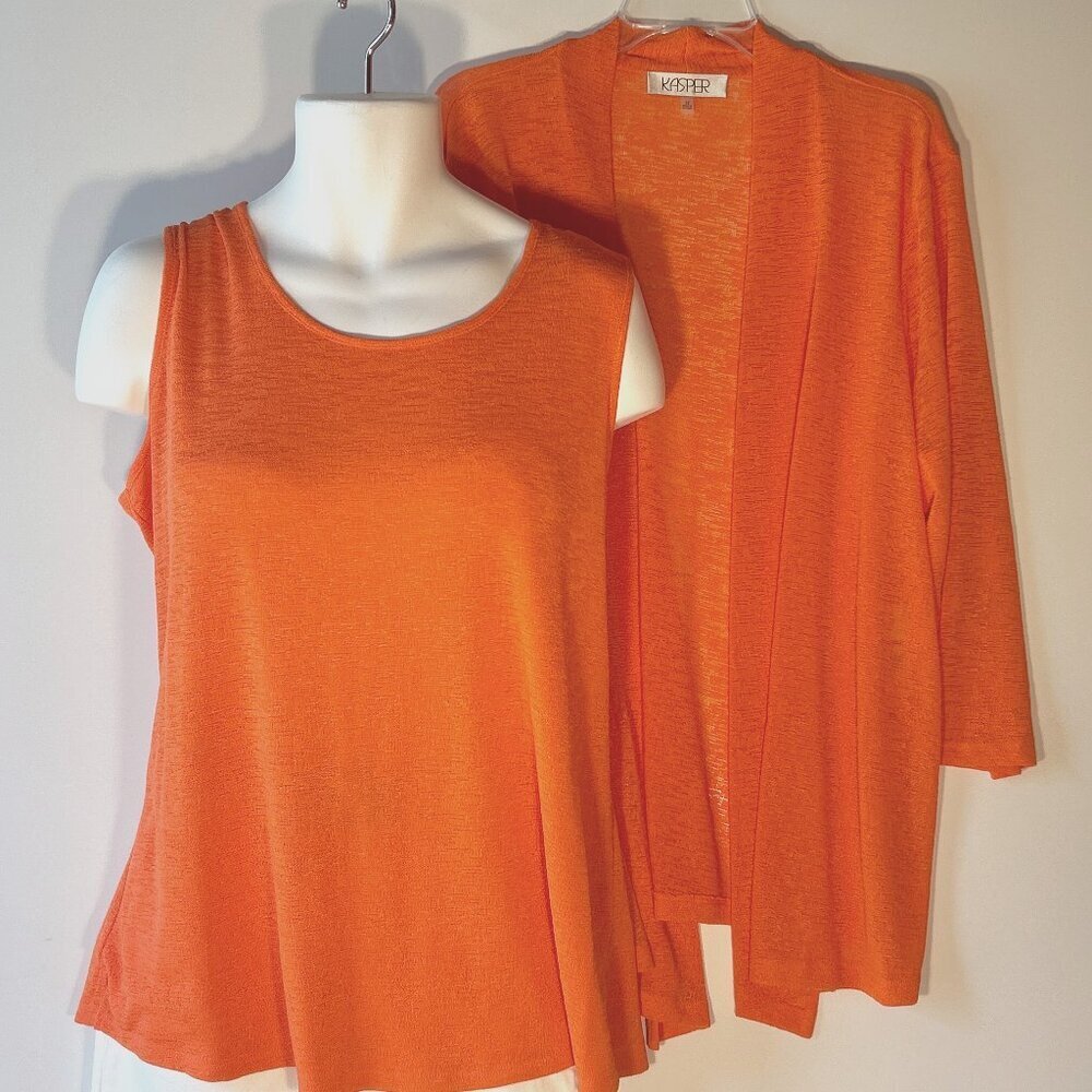 Kasper Women's Orange Sleeveless Tank & Open Cardigan Set